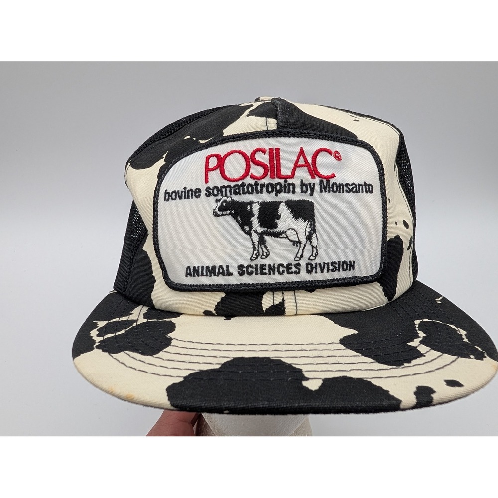Vintage Posilac Monsanto Cow Print Trucker Hat Animal Sciences Snapback Hat